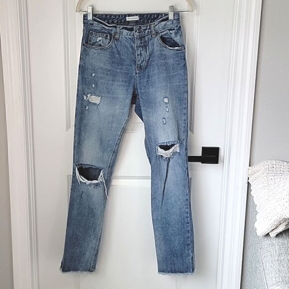Anthropologie Avec Les Filles Straight Leg Distressed High Rise Jeans - Size 26 - Picture 1 of 14